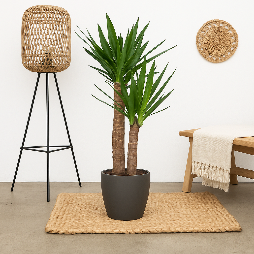 Yucca Elephantipes Incl. Viber pot Grijs - H 90 cm - Ø 21 cm