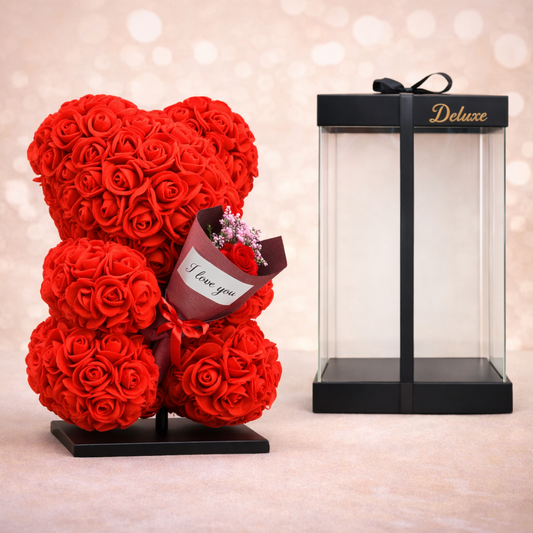 Love Bear Deluxe Rood Met Boeket