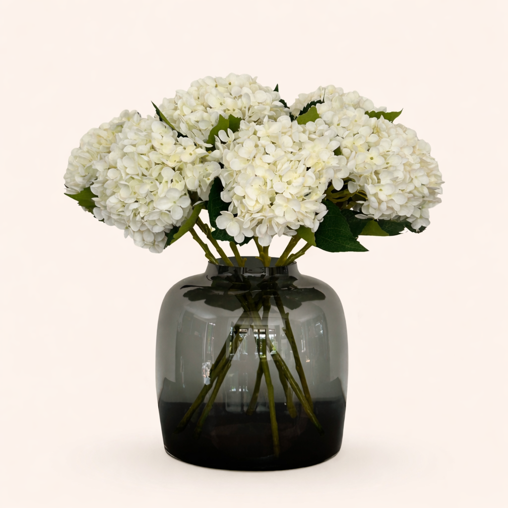Zijden Hortensia's Wit (8 Stengels) - H 52 cm