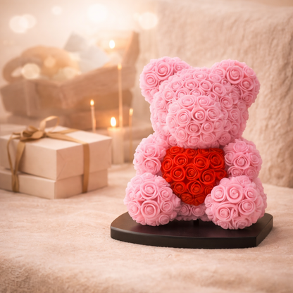 Love Bear Deluxe Donkerroze Met Rode Hart