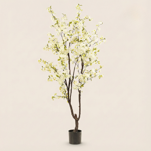 Kunstplant Prunus (Kersenbloesem) - Wit - H 210 cm
