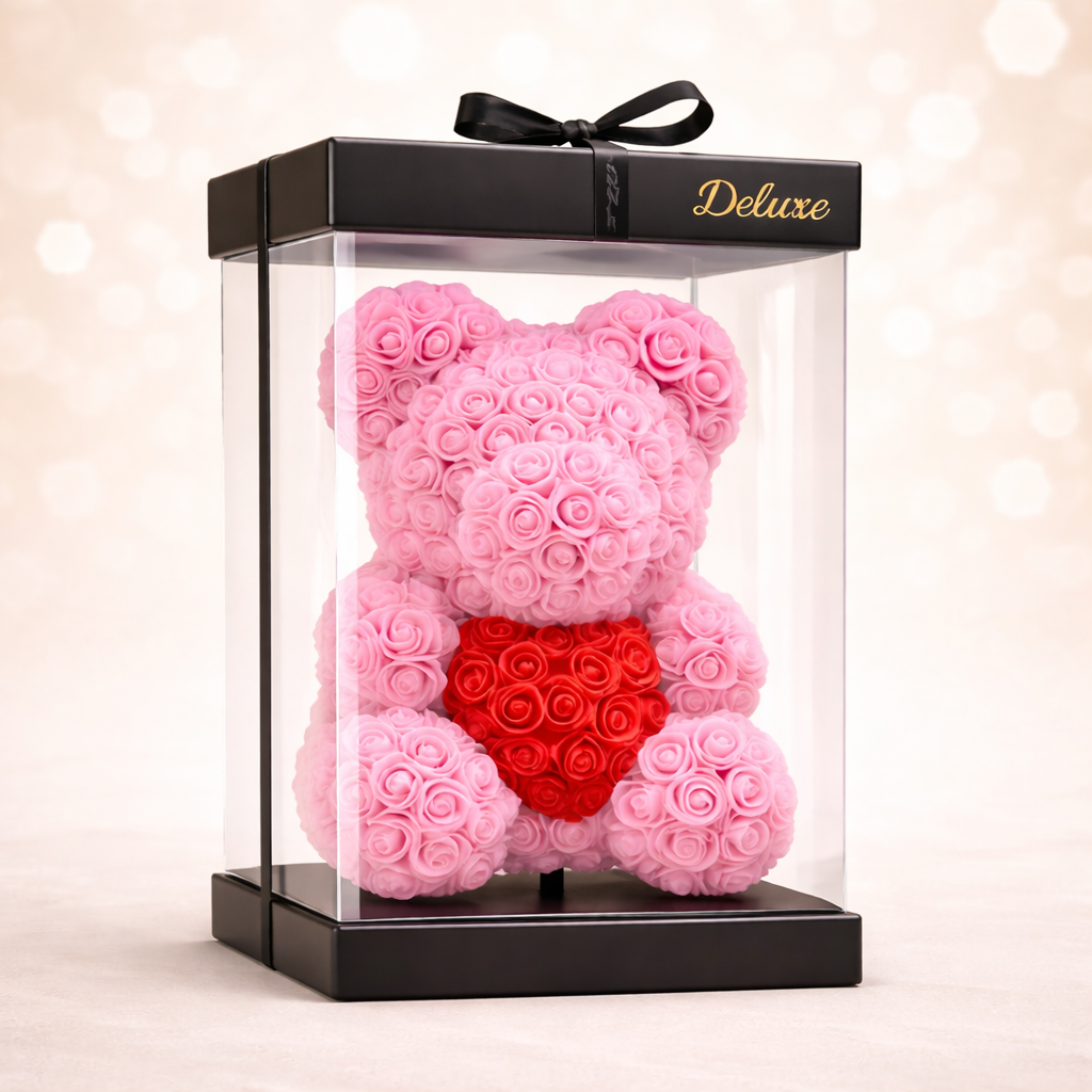 Love Bear Deluxe Donkerroze Met Rode Hart