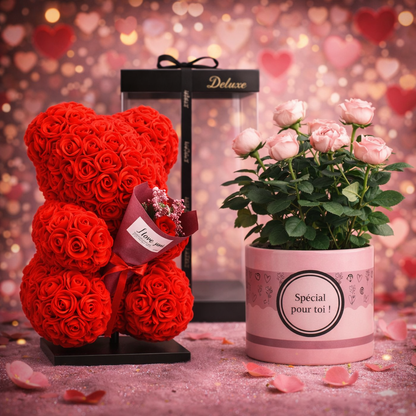 Love Bear Deluxe Rood Met Boeket