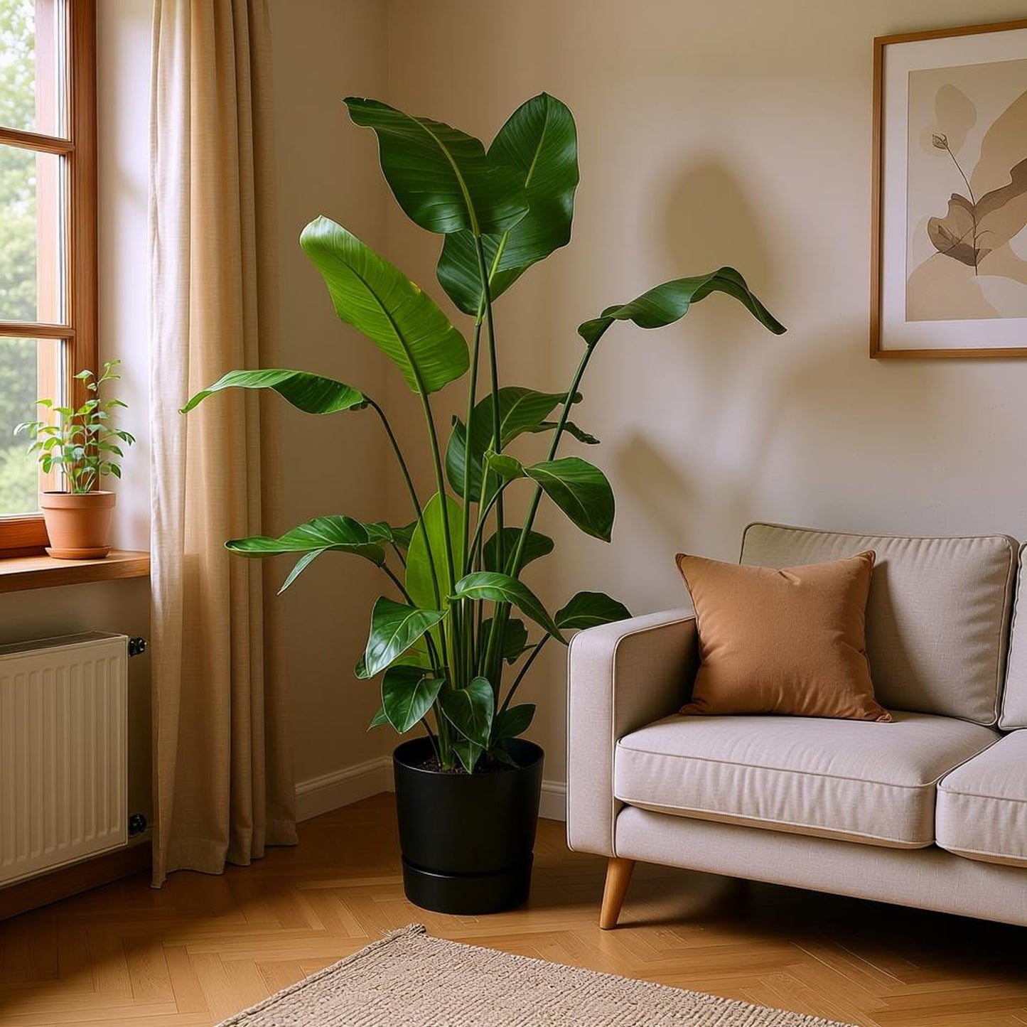 Strelitzia Nicolai Incl Elho Greenville Bloempot Zwart - H 160 cm - Ø 30 cm