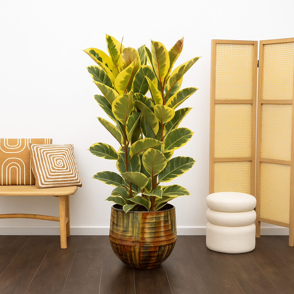 Ficus Elastica Tineke Struik - H 140 cm - Ø 28 cm