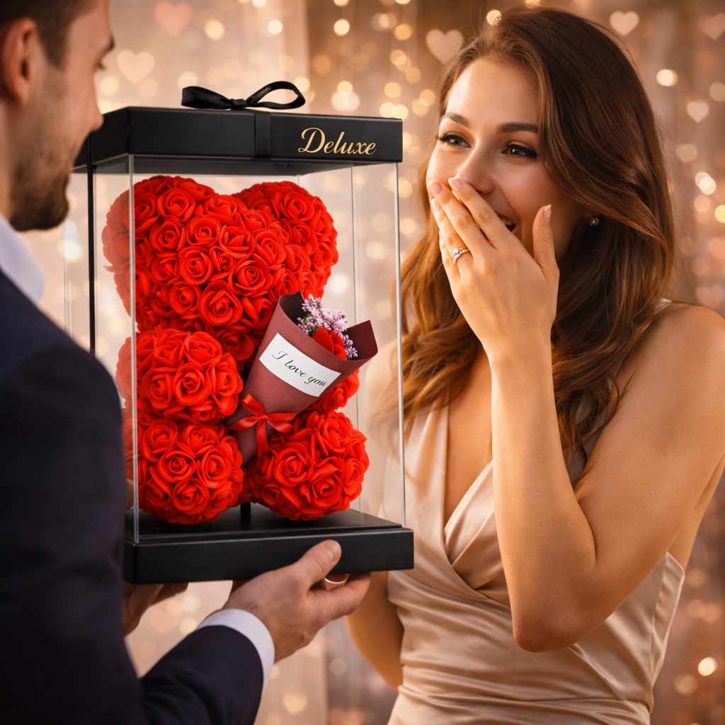 Love Bear Deluxe Rood Met Boeket