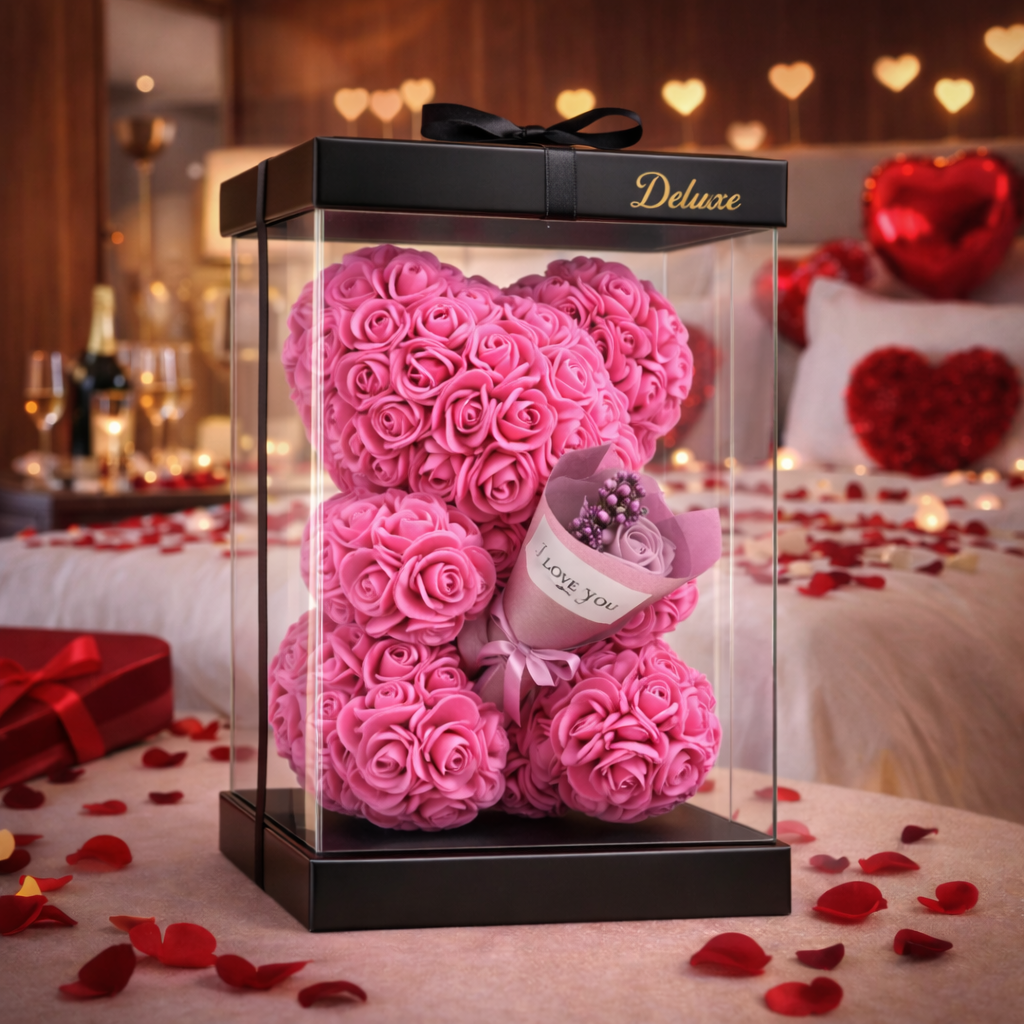 Love Bear Deluxe Fuchsia Met boeket