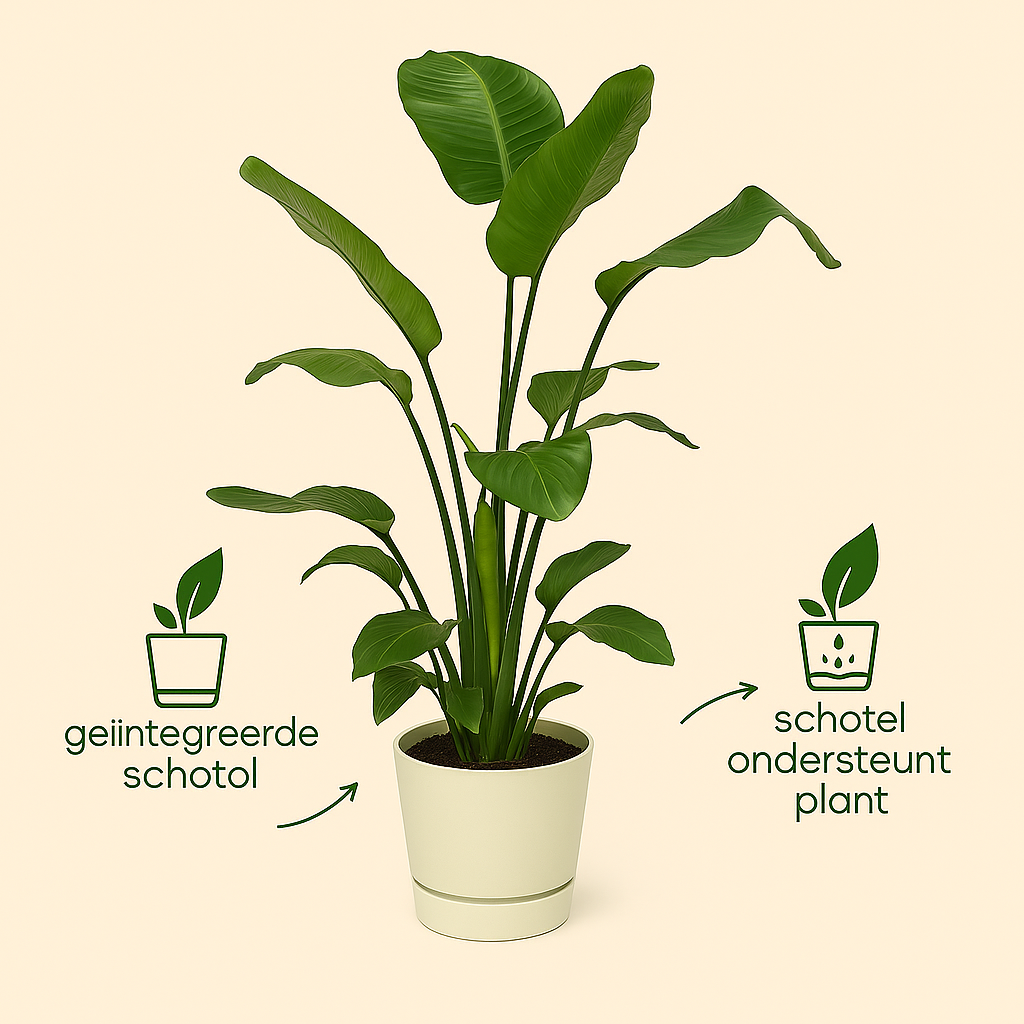 Strelitzia Nicolai Incl. Elho Greenville  Wit - H 160 cm - Ø 30 cm