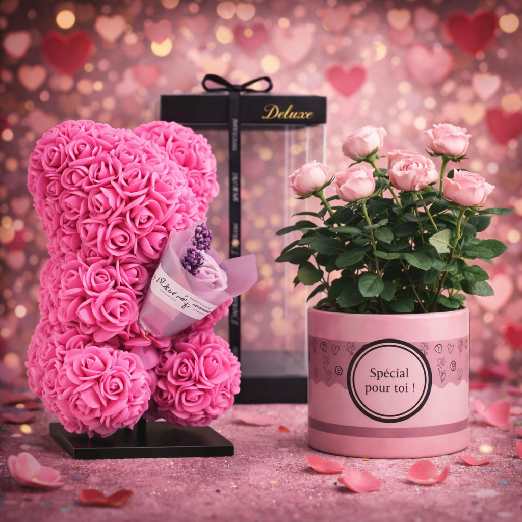 Love Bear Deluxe Fuchsia Met boeket