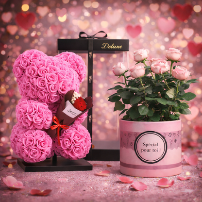 Love Bear Deluxe Roze Met Boeket