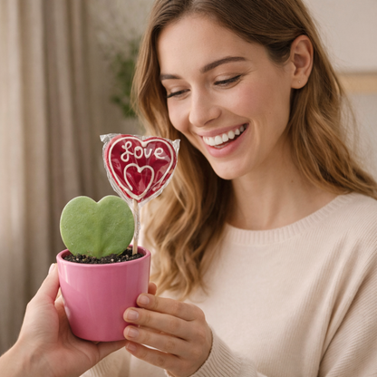 Hartjesplant (Hoya Kerrii) Incl. Roze Sierpot & Lolly