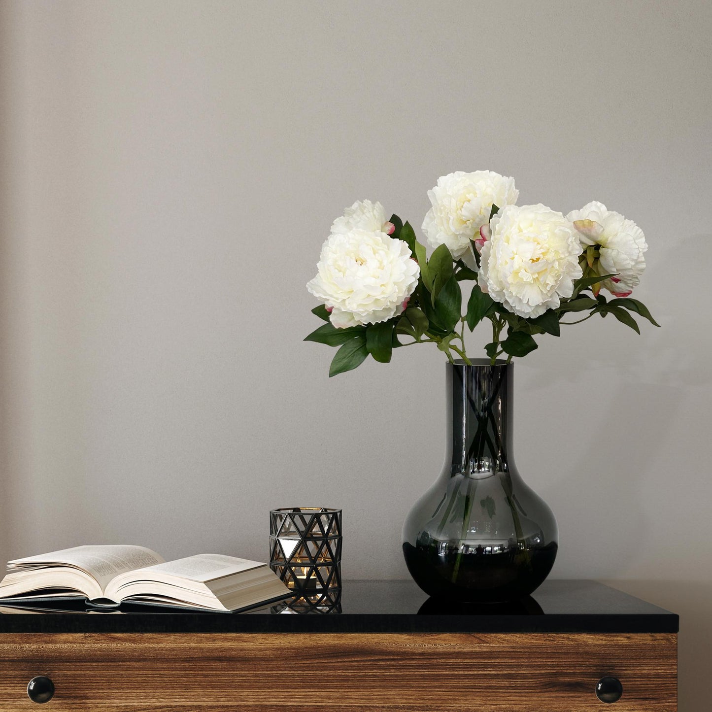 Zijden Pioenrozen Creme (5stuks) - H 65 cm