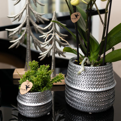 Kolibri Home | Groove bloempot - Zilveren keramieken sierpot - Ø9cm