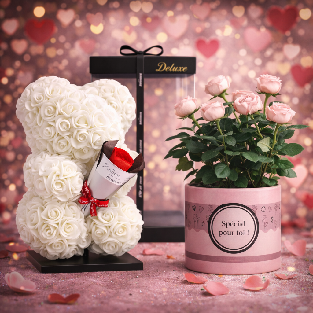 Love Bear Deluxe Roze Met Boeket